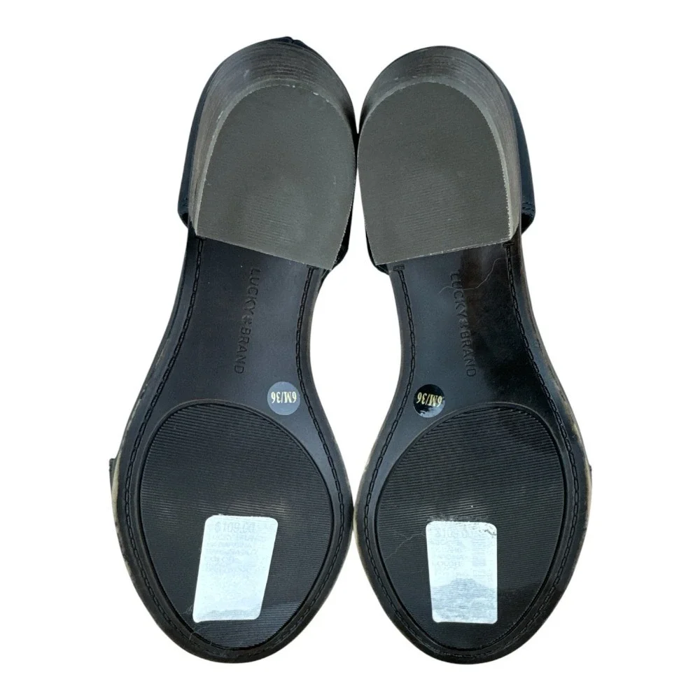 Lucky Brand Barbina Leather Heeled Sandals Black Size 6 Open Toe‎ Bootie Summer